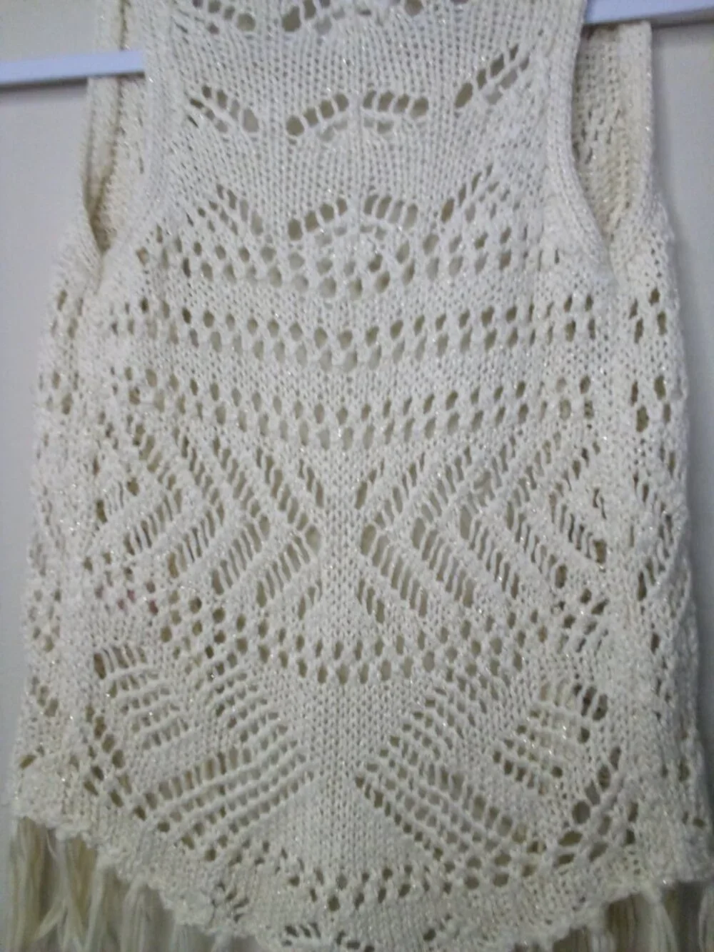Justice Vest Cardigan Girls 5 Open Front Loose Knit Boho Fringe Cream